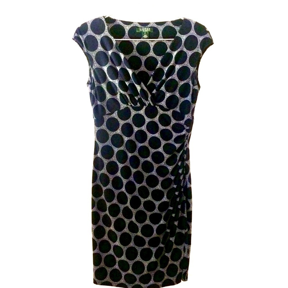 RALPH LAUREN Navy Short Sleeve Polka Dot Dress